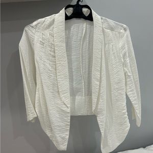 White cropped linen open front cardigan